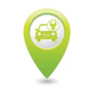 Car with tool icon map pointer green Stock Illustration