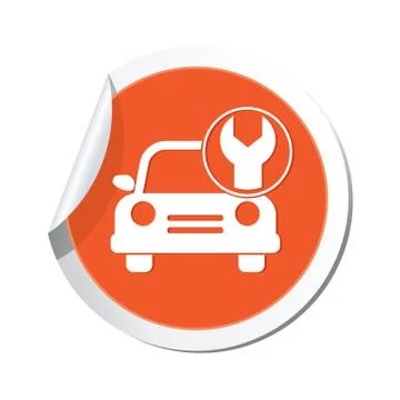 Car with tool icon orange label Stock Illustration