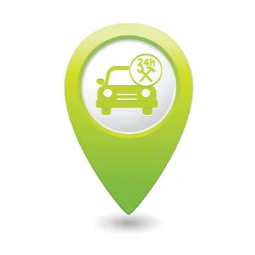 Car with tools icon map pointer green Stock Illustration