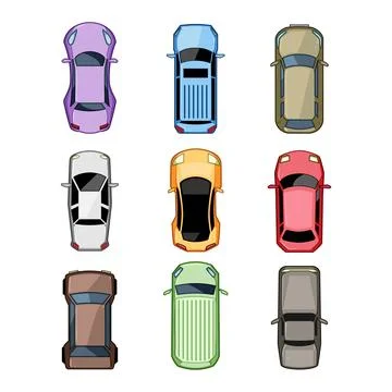 Car top view set cartoon vector illustration Stock Illustration