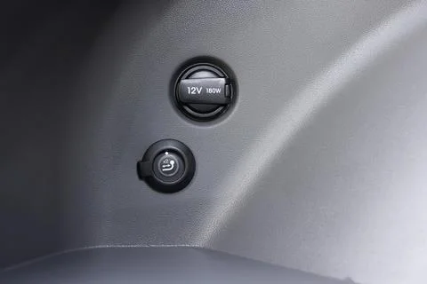Car tow hitch button or opening system. Button for extending and retractable Stock Photos