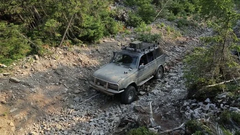 Car towed out of forest Video stock 73016827
