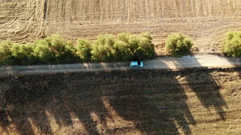 Car tracking between fields and trees Stock Footage 137930730