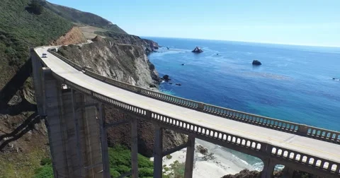 Car Tracking on Bixby Bridge Stock Footage 63608549