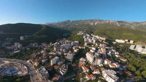 Car Tracking Compton Perast way Montenegro Drone Shoot Stock Footage 294817768