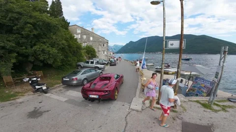 Car Tracking Compton Perast way Montenegro Drone Shoot Stock Footage 294819819
