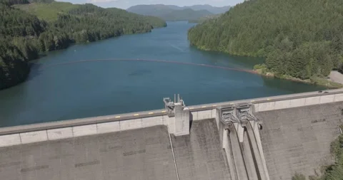Car Tracking on Green Peter Dam Santiam River Oregon Drone Aerial View Stock Footage 221103574