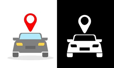 Car Tracking Location Marker Icon in Modern Flat and Silhouette Style Stock Illustration