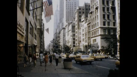 Car Traffic on 5th Avenue Empire State Building New York City 1960s Vintage Film Stock Footage