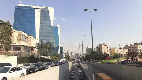Car traffic at Abdali interchange in Abdali district, Amman, Jordan Stock Footage 111444003