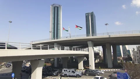 Car traffic at Abdali interchange in Amman, Jordan Stock Footage 111412462