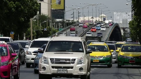 Car traffic in Bangkok ruring a typical rush hour jam Stock Footage 70771719