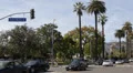 Car Traffic in Beverly Hills, Palm Trees, Santa Monica BLVD, Los Angeles, USA HD Footage