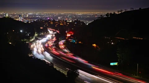 Car Traffic on Interstate 101 Timelapse, fast motion, night time, head lights Stock Footage 104376957
