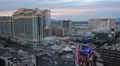 Car Traffic Las Vegas Skyline Strip Boulevard Establishing Shot Aerial View Dusk HD Footage