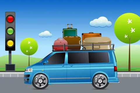 Car in traffic with luggage Stock Illustration