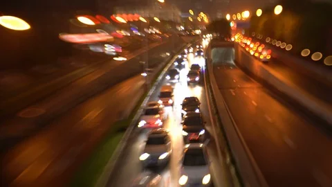 Car traffic at night. Motion blurred background.Shanghai city,China Stock Footage 89537124