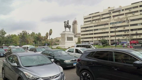 Car traffic on the Opera Square in central Cairo, Egypt Stock Footage 126010451