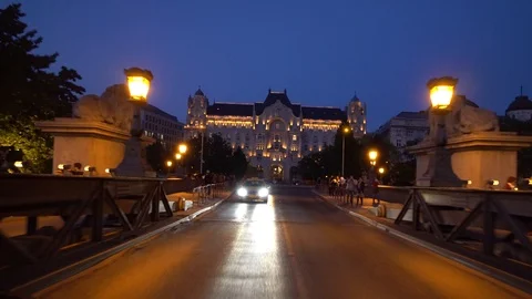 Car Traffic Over Chain Bridge Budapest Hungary POV Hungary Stock Footage 102606975