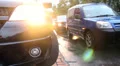 Car traffic rainy day wet road city jam, autumn fall HD Footage