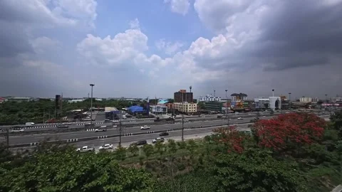 Car traffic on  road run through city. Stock Footage 335446037