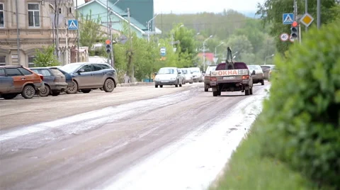 Car traffic in a small eastern europa city Stock Footage 65287136