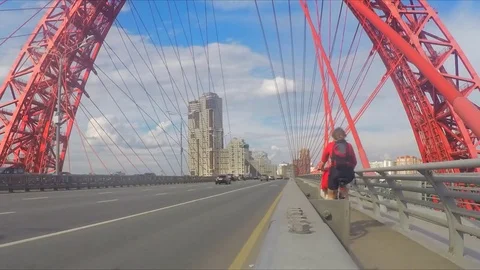 Car traffic through cable-stayed bridge in summer timelapse Stock Footage 79809699