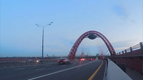 Car traffic through cable-stayed bridge timelapse Stock Footage 79809847