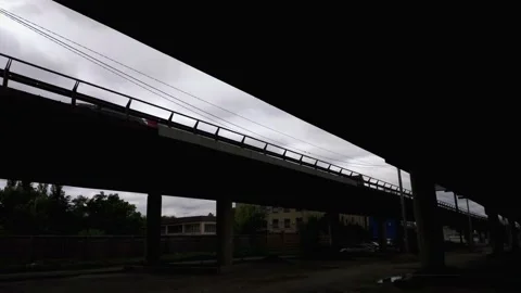 Car traffic, view under the bridge Stock Footage 138560982