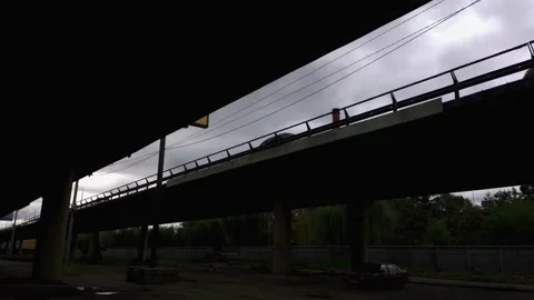 Car traffic, view under the bridge Stock Footage 138561009