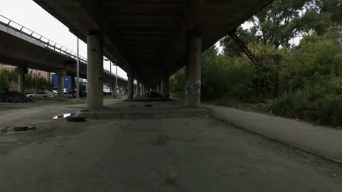 Car traffic, view under the bridge Stock Footage 138561026
