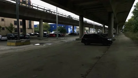 Car traffic, view under the bridge Stock Footage 138561163