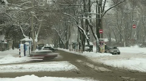Car traffic in winter city timelapse Stock Footage