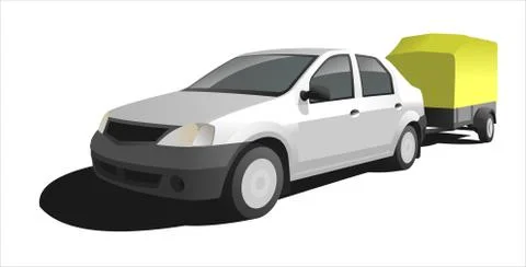 Car With Trailer, Front view, Three-quarter view. Stock Illustration
