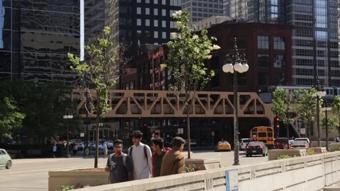 Car, train, and foot traffic in Chicago, Illinois Stock Footage 79700486