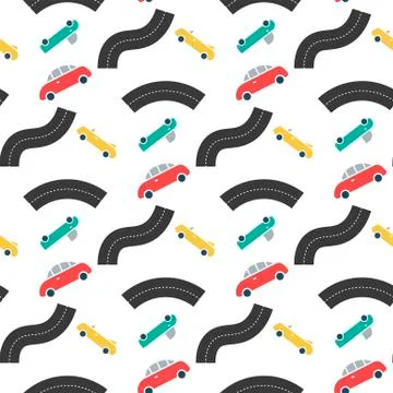 Car transport with road seamless pattern Stock Illustration