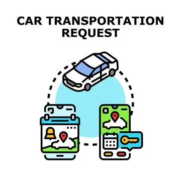 Car transportation request concept with mobile application Stock Illustration