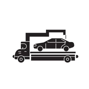 Car transporter black vector concept icon. Car transporter flat illustration Stock Illustration