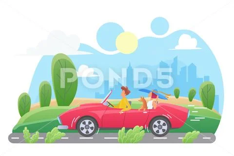 Car travel flat vector illustration Stock Illustrationen