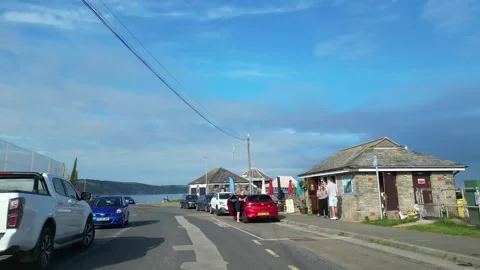 Car Travel on Looe River and Beach Town of England UK Stock Footage 315136162