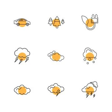 Car , tree , thunder  , ecology , sun , cloud , rain , weather , eps  icons s Illustrazione stock