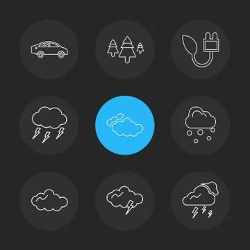 Car , tree , thunder  , ecology , sun , cloud , rain , weather , eps  icons s Illustrazione stock