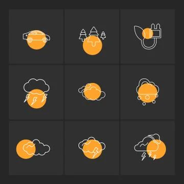 Car , tree , thunder  , ecology , sun , cloud , rain , weather , eps  icons s Illustrazione stock