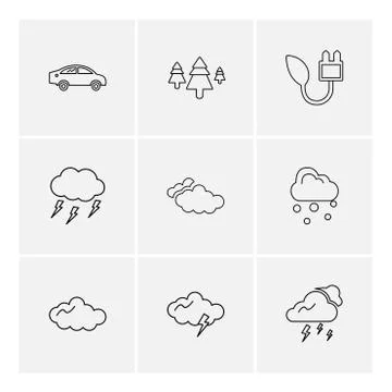 Car , tree , thunder  , ecology , sun , cloud , rain , weather , eps  icons s Ilustración de archivo