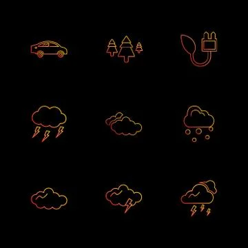 Car , tree , thunder  , ecology , sun , cloud , rain , weather , eps  icons s Stock Illustration