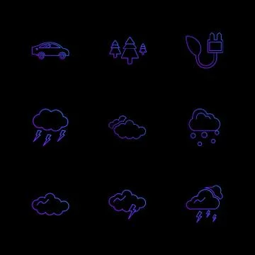 Car , tree , thunder  , ecology , sun , cloud , rain , weather , eps  icons s Ilustración de archivo