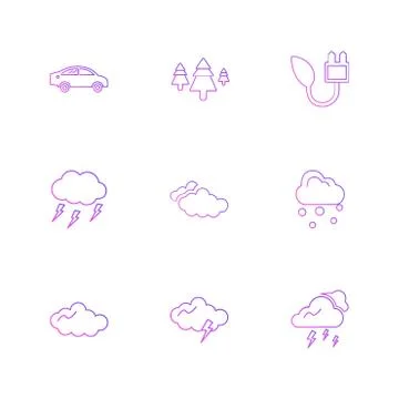 Car , tree , thunder  , ecology , sun , cloud , rain , weather , eps  icons s Stock Illustration