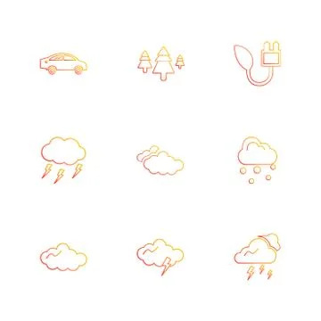 Car , tree , thunder  , ecology , sun , cloud , rain , weather , eps  icons s Illustrazione stock
