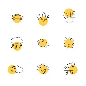 Car , tree , thunder  , ecology , sun , cloud , rain , weather , eps  icons s Illustrazione stock
