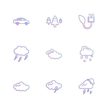 Car , tree , thunder  , ecology , sun , cloud , rain , weather , eps  icons s Stock Illustration